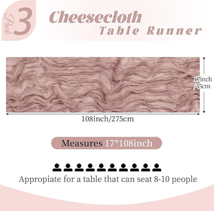 3 Pack Dusty Pink Cheesecloth Table Runner, 17 x 108 Inch, Gauze Cheese Cloth - Image 2
