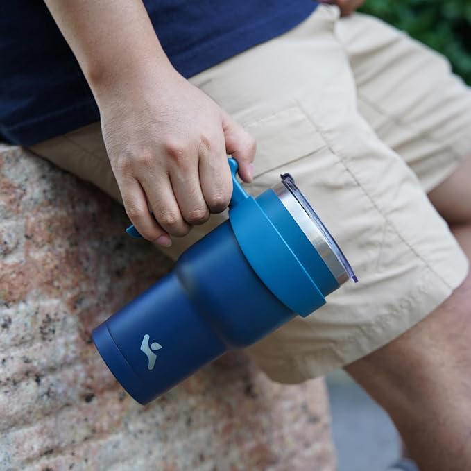 Konokyo 30 oz Tumbler with Handle and Straw, Insulated Travel Mug | Cherry; - Image 7