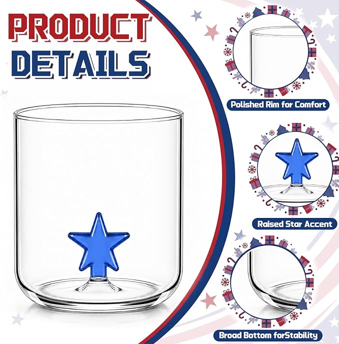 Potchen 2pcs Patriotic Icon Juice Glass 9oz Stemless Wine Glasses American Red - Image 4