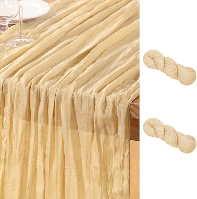 DeZerlor Champagne Cheesecloth Table Runners 2 Pack Summer Boho Runners | by DeZerlor