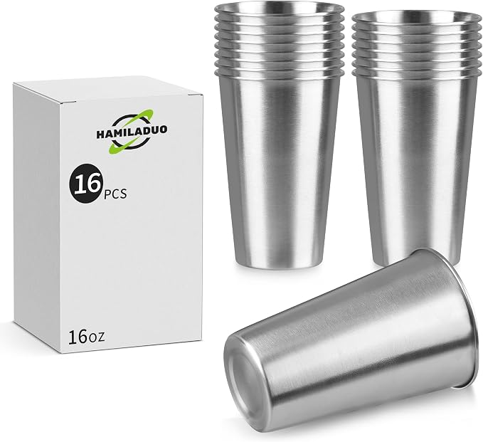 16Pack 16 oz Stainless Steel Pint Cups, Stainless Steel Cup, Pint Cup by Unknown