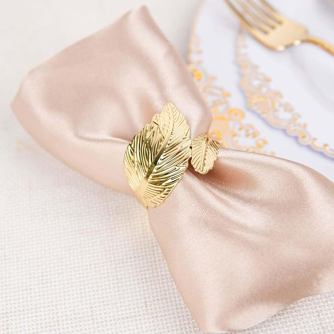 Efavormart 4 Pack | Metallic Gold Ornate Leaf Napkin Rings, Linen Napkin Holders - Image 6