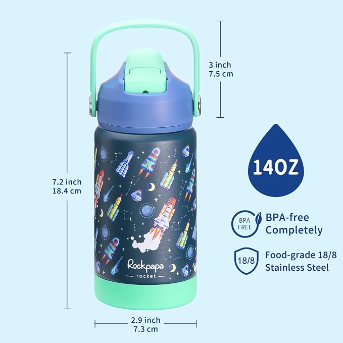 rockpapa 14 oz Kids Insulated Water Bottle，Stainless Steel Toddler Cups - Image 7