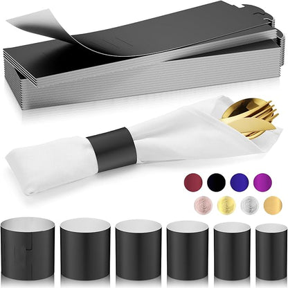 Christmas Napkin Rings Set of 200, 2 Colors in 1, Reusable Adjustable Napkin Bands for Holiday Parties, Wedding, Thanksgiving Table Decor, Waterproof Tear-Proof (Black) Great Gift Idea