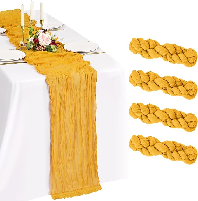4 Pack Cheesecloth Table Runner 10FT Gold Table Runner Boho Gauze Cheese Cloth by Showgeous