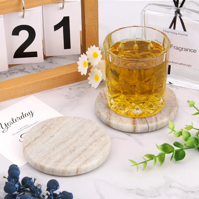 Natural Marble Coasters Set of 4, 4 inch Round, Viva Jade | Stone Coasters - Image 6