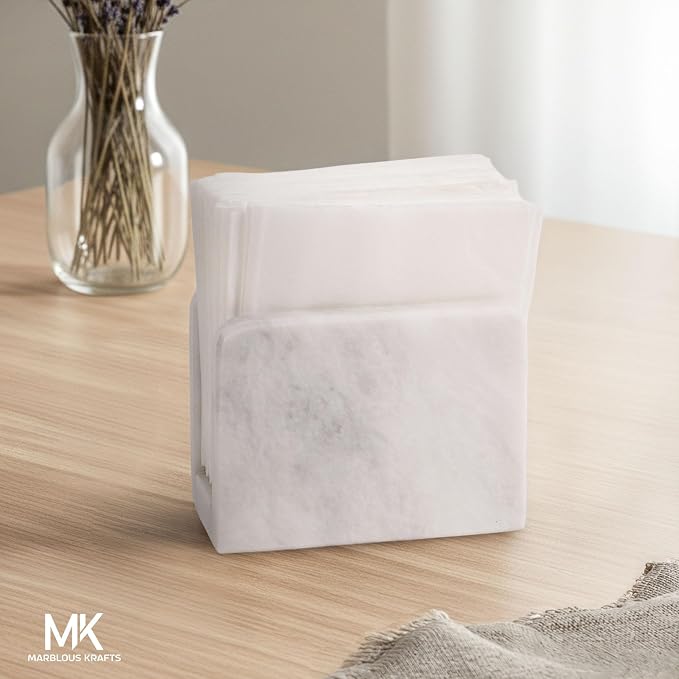 Marble Mini Napkin Holder 3" x 4" Inch White Serviette Holder - Image 2