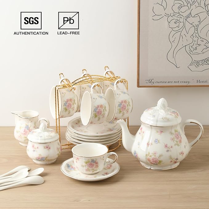 Sweejar 23 Pcs Floral Tea Sets - Image 2