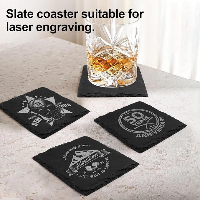 24 Pcs Slate Coasters, 4 inch Black Stone Coaster Set, Square | Laser Engraving - Image 6