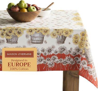 Maison d' Hermine Table Cloth Square Table 100% Cotton 60 x 60 Inches Fall Tablecloth Reusable Everyday Use for Thanksgiving Christmas Decorations Dining Farmhouse Party (Bagatelle)