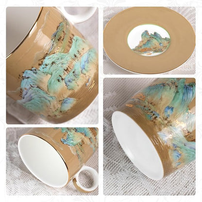KAMMAK Tea Cups and Saucers Set of 2, Porcelain Coffee Cups, JBE008 | Stackable - Image 6