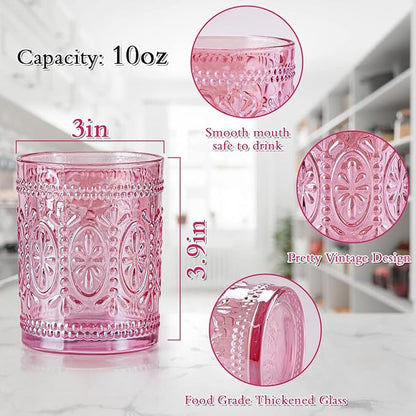 Darlion Vintage Glassware, 10oz Pink Glass Cups | Food Grade Glass, Lead-Free - Image 2