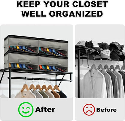 2 PCS Stackable Hat Storage for Baseball Caps, Space Saving Hat Organizer Box for Closet, with Cardboard, Clear Window Lid and 3 Handle, Each Holds 12 Hats, Grey