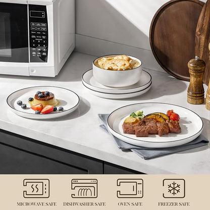 MALACASA Plates and Bowls Sets, 24 Pieces Modern Porcelain Dinnerware Set - Image 4