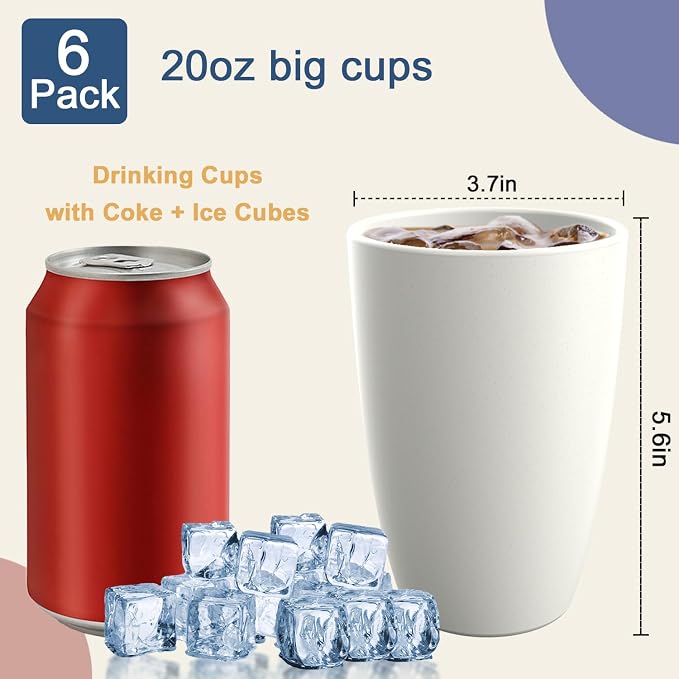 Drinking Glasses 20 OZ, Wheat Straw Cups Set of 6 | Alternatives to Plastic - Image 2