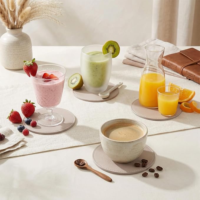 4 PCS Leather Coasters for Drinks, Round Leather Drink Coaster for Table - Image 6