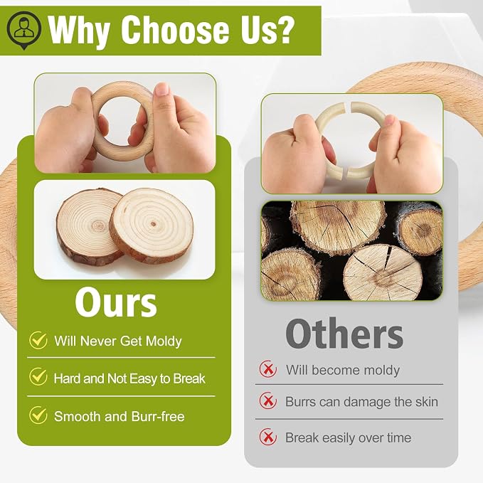 FoDau770 10pcs Natural Beech Wooden Rings, Unfinished Solid Wood Rings Heavy - Image 5