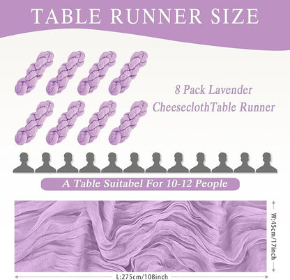 8 Pack Lavender Cheesecloth Table Runner 17x108 inch Boho Gauze Cheese Cloth - Image 2