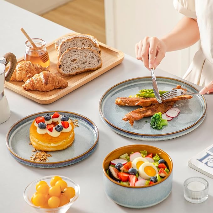 vancasso ONION Ceramic Plates and Bowls Sets, 24 Pieces Light Blue Dinnerware - Image 5
