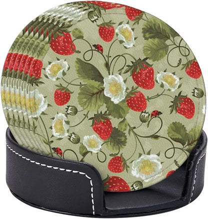6 Pcs Strawberry Ladybug Leather Coasters - Image 6