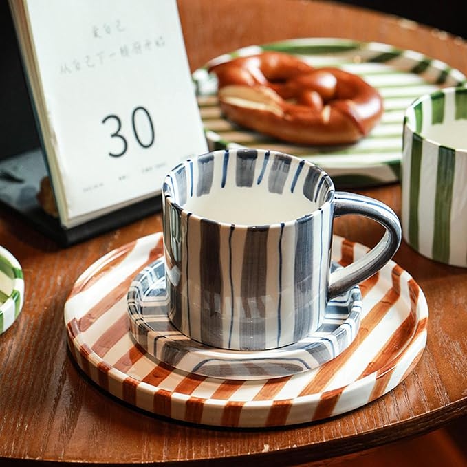 Espresso Cups Ceramic Coffee Mug Series European Striped Dot Coffee Cup And - Image 5