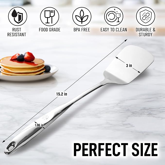 Zulay Kitchen Stainless Steel Spatula Turner | 14.8” Heat-Resistant Solid Turner - Image 5