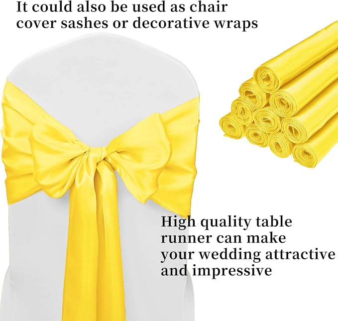 10-Pack Yellow 12 x 108 inches Long Premium Satin Table Runner | Wedding - Image 3
