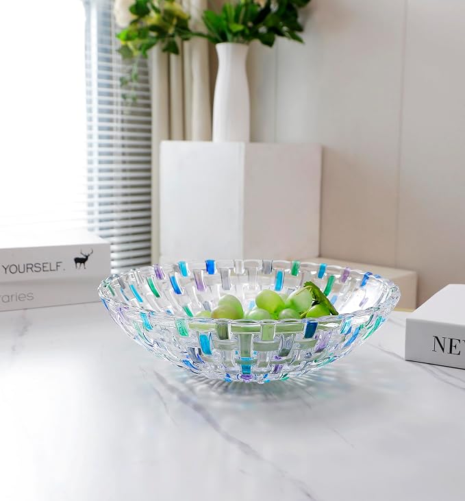 MAGCOLOR Hand Painted Blue Woven Glass Crystal Salad & Fruit Bowl Decoration - Image 7