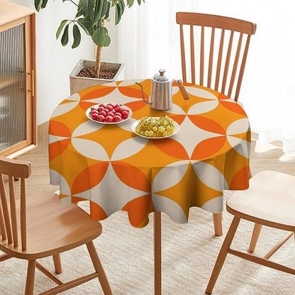 Retro Mid Century Round Tablecloth, Abstract Geometric Mid Century Colorful Pattern Print Tablecloth for Home Party Dining Room Kitchen Decor 70Inch(178cm)