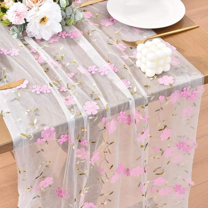 Wildflower Floral Sheer Tulle Gauze Table Runner Wedding Baby Shower Decor | by Unknown