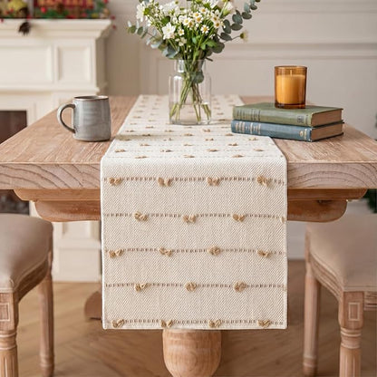 Artoid Mode Taupe Beige Boho Farmhouse Cotton Woven Table Runner, Seasonal Fall by ArtoidMode