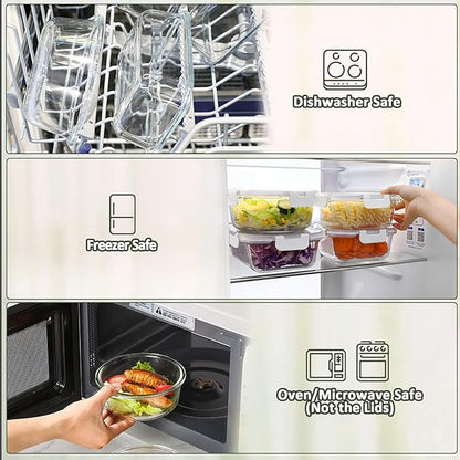 24-Piece Glass Food Storage Containers with Upgraded Snap Locking Lids,Glass Meal Prep Containers Set - Airtight Lunch Containers, Microwave, Oven, Freezer and Dishwasher,White