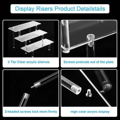 2PCS Acrylic Display Risers, 3 Tier Clear Cupcake Stand Risers, Organizer for Perfume, Funko POP, Food, Tabletop Use