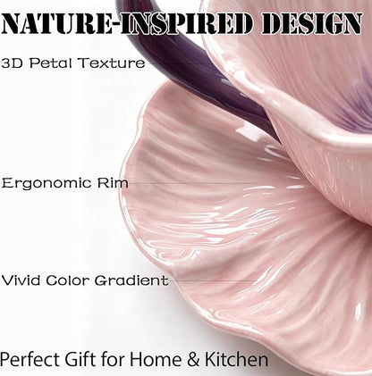 10 oz Tea Cups and Saucers, Flower-Shaped Ceramic Latte Art Cappuccino Cup and - Image 3