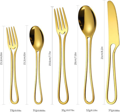 Gold Silverware Hollow 20 Piece Flatware Set - Image 6