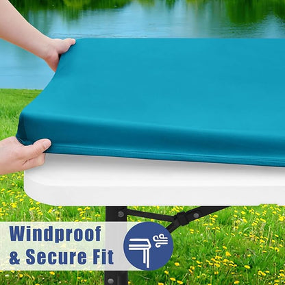 Spandex 4 Foot Rectangle Table Cloth 2 Pack, Elastic Fitted Tablecloths for Picnic, Stretch Washable Patio Table Cover for Outdoor, Camping, Banquet and Parties (Teal, 24"x48")