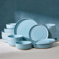 Dinnerware Sets for 8, Ceramic Plates and Bowls, Ice Blue | 24-Piece Ceramic by FamiwarePremium