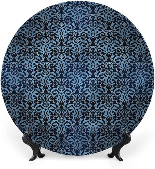Decorative Plates, Victorian Print Ornament, Interlacing Curvy Branch, 6 Inch, 1 Plate with 1 Display Stand, Multicolor