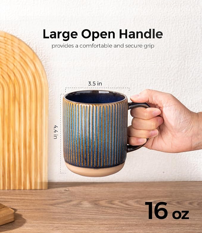GBhome Coffee Mugs Set of 4, 16 oz Blue Coffee Cups - Image 3