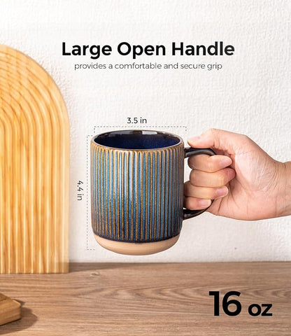 GBhome Coffee Mugs Set of 6, 16 oz Blue Coffee Cups - Image 3