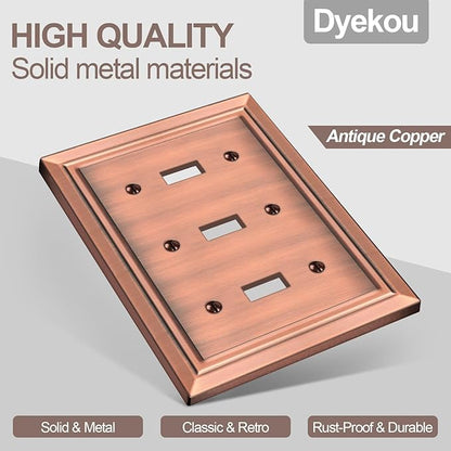 Metal Wall Plate for Electrical Outlets, Decorative Antique Copper Switch Plates Outlet Cover, Light Switch Cover Plate, 3-Gang Wall Plates (Triple Toggle, 1 Pack)