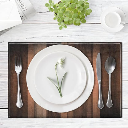Emvency Farmhouse Placemats Set of 4, Vintage Brown Rust Tan Striped Art Painting 12x18 Inch Bronze Copper Peach Table Mats for Outdoor Home Party Kitchen Dining Decoration