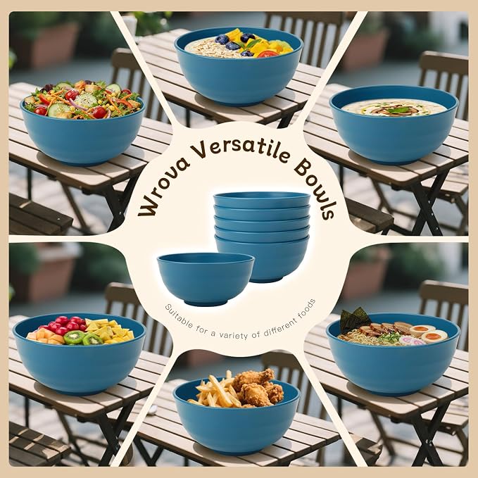 Big Salad Bowls for Kitchen, Premium 60oz Wheat Straw Bowls Set of 6, - Image 5