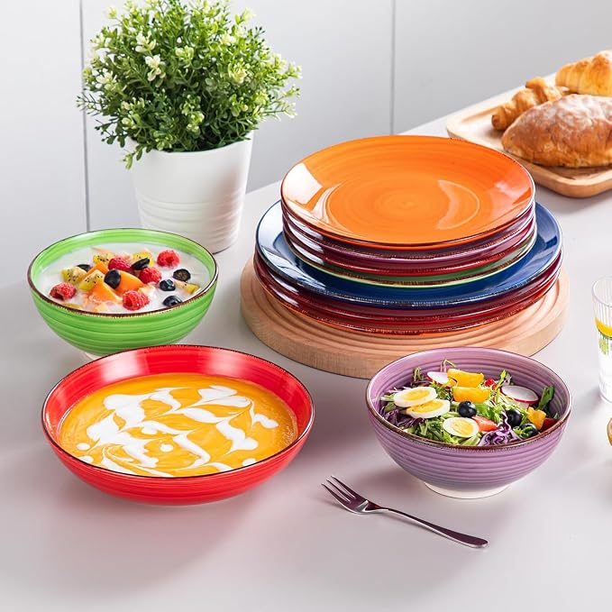 vancasso Bonita Dinnerware Sets, 24 Pieces Multicolor Stoneware Dinner Set | - Image 7