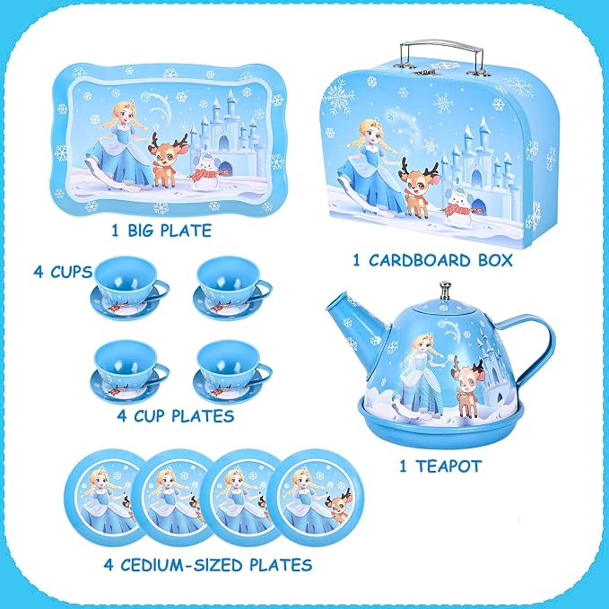 Tea Party Set for Little Girls, Pretend Tin Teapot Set - Image 2