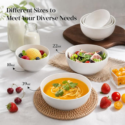DOWAN 22 OZ White Ceramic Bowls Set of 6 - Image 5