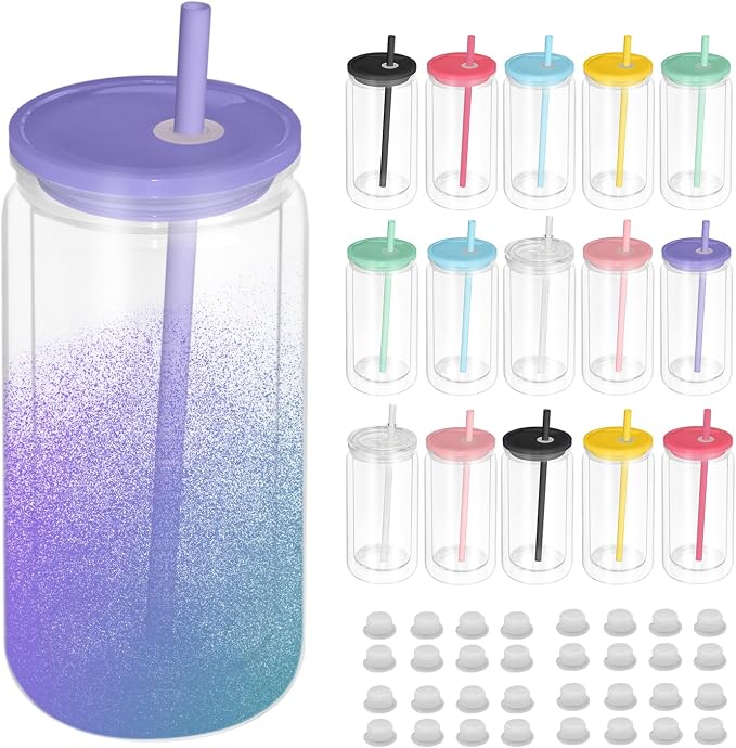 AZEAM 16 PCS Plastic Snow Globe Tumbler, 16 Oz Double Wall Snow Globe Cups | by AZEAM