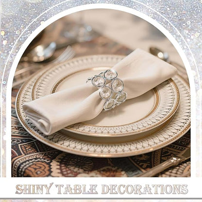 Crystal Metal Napkin Rings Set, Elegant Wedding/Party Table Decor, Shiny - Image 4
