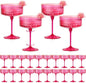 24 PCS Ribbed Coupe Glasses Hot Pink Plastic Champagne Coupe Cup 10oz Detachable Gold Rim Espresso Martini Glass Vintage Margarita Glassware Cocktail Glass Set for Valentine's Day Bachelorette Party