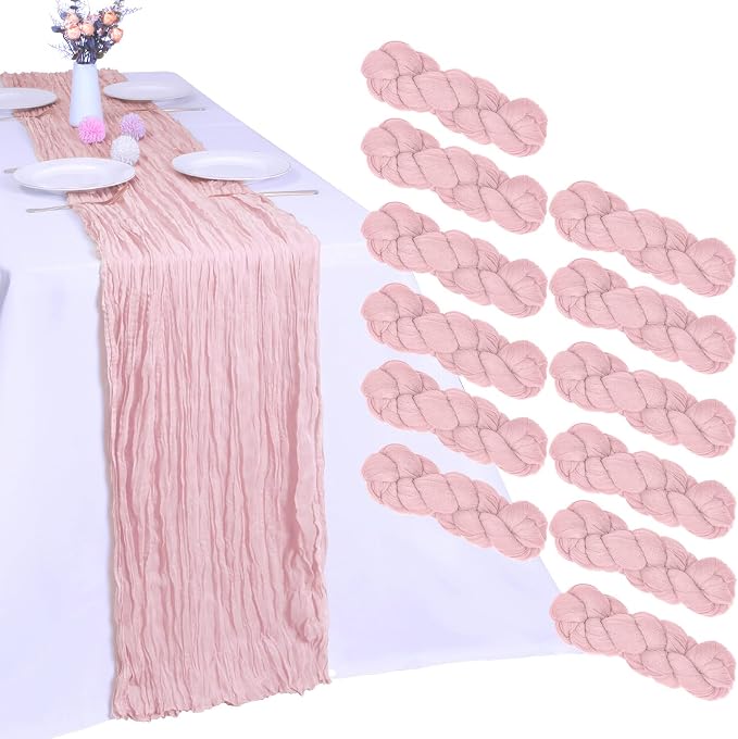 12 Pack Pink Cheesecloth Table Runner 35 x 120 Inch | Boho Gauze Fabric by RestfulGlow